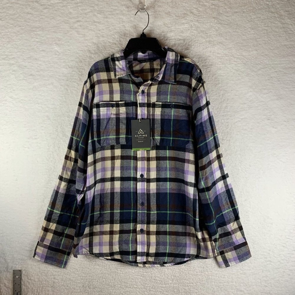 Alpine Design Shirt Men's Medium Multicolor Plaid Cotton‎ Flannel Button-Up 7012